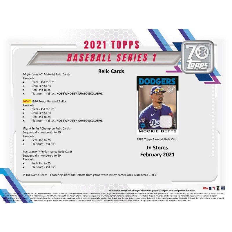 2021 Topps Series 1 Baseball Hobby Jumbo Box