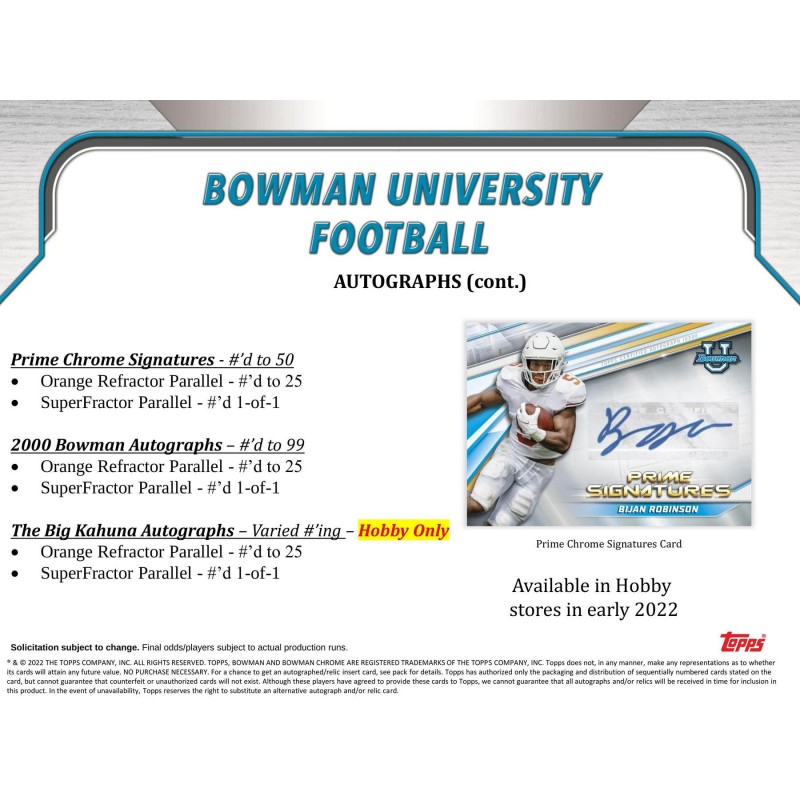 2022 Bowman Chrome University Football Hobby Box
